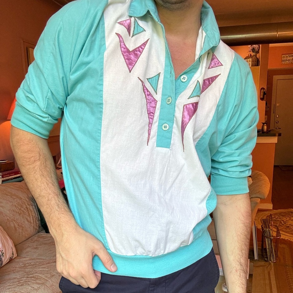 Rare Vintage 1980s Pastel Pullover Polo Long Sleeve- Men’s Medium